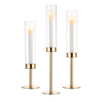 1 x RAW Customer Returns Nuptio Glass Cylinder for Candles Candle Holder Gold Clear Glass Metal Candlestick Taper Candles Large Bottomless Cylinder Shade Wedding Party Table Centerpiece Decor, Set of 3 - RRP €40.25