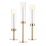 1 x RAW Customer Returns Nuptio Glass Cylinder for Candles Candle Holder Gold Clear Glass Metal Candlestick Taper Candles Large Bottomless Cylinder Shade Wedding Party Table Centerpiece Decor, Set of 3 - RRP €40.25