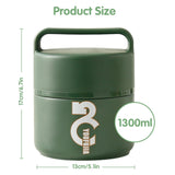 1 x RAW Customer Returns minghaoyuan thermal container for food, 1300ml stainless steel warming container for children s food, thermal lunch box with foldable spoon buckle cover, thermal mug food for soup, cereal, stew - green - RRP €26.39