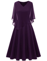 1 x RAW Customer Returns DRESSTELLS Women s Festive Dresses Evening Dress Plus Size Chiffon Cape Elegant Cocktail Dress Wedding V-Neck Knee-Length A-Line Large Size Dress Grape L - RRP €52.99