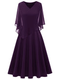 1 x RAW Customer Returns DRESSTELLS Women s Festive Dresses Evening Dress Plus Size Chiffon Cape Elegant Cocktail Dress Wedding V-Neck Knee-Length A-Line Large Size Dress Grape L - RRP €52.99