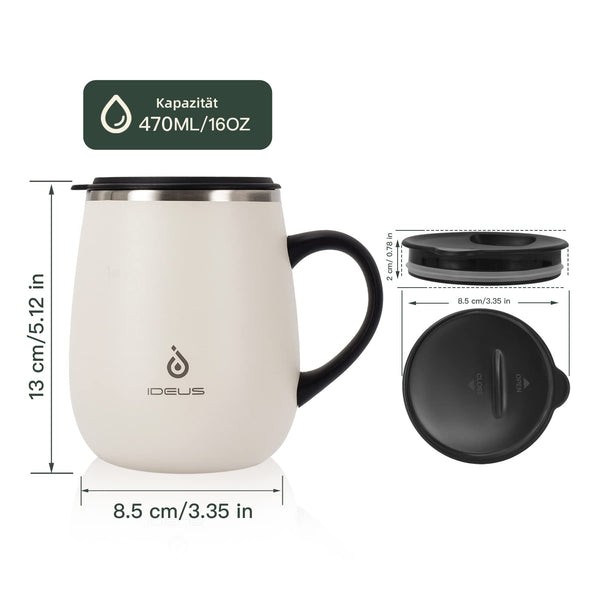 Ideus 16 oz Insulated Coffee Mug with Handle and Lid, Double Wall Stainless  Steel Vacuum Insulated T…See more Ideus 16 oz Insulated Coffee Mug with