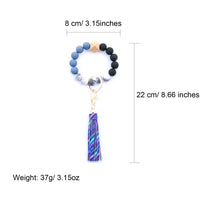 1 x Brand New pitkalle Silicone Keychain with Leather Tassel Bracelet Wristlet Keychain Silicone Elastic Beads Bangle Key Rings for Women Girls - Rainbow - RRP €27.6