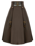 1 x RAW Customer Returns Medieval Women s Festive Party Club Steampunk with Buckle and Straps Skirt Coffee Brown L - RRP €36.34