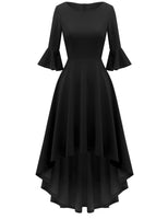 1 x Brand New Gardenwed Festive Dress Women 3 4 Sleeve Flare Bell Sleeve Round Neck Dresses High-Low Cocktail Dresses Rockabilly Dresses Evening Dresses Elegant for Wedding Black L - RRP €41.87