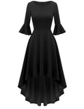 1 x Brand New Gardenwed Festive Dress Women 3 4 Sleeve Flare Bell Sleeve Round Neck Dresses High-Low Cocktail Dresses Rockabilly Dresses Evening Dresses Elegant for Wedding Black L - RRP €41.87