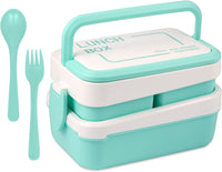 1 x RAW Customer Returns Kisstta Box Bento Box Lunch Container for Adults and Kids, Stackable with Utensils, BPA Free Bento Box, 2 Layer Bento LunchBox for Men Women, Green Bento Box Microwave Safe - RRP €22.8