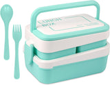 1 x RAW Customer Returns Kisstta Box Bento Box Lunch Container for Adults and Kids, Stackable with Utensils, BPA Free Bento Box, 2 Layer Bento LunchBox for Men Women, Green Bento Box Microwave Safe - RRP €22.8