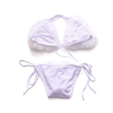 1 x RAW Customer Returns ZOSCGJMY Women s Fluffy Artificial Fur Bikini Set Triangle Bikini Two Piece Swimsuit White  - RRP €32.26