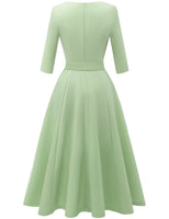 1 x RAW Customer Returns DRESSTELLS women s evening dress 3 4 sleeve festive party dress 1950s retro dress mother of the bride dress with belt retro pleated skirt knee-length midi-length evening dress LightGreen S - RRP €39.99