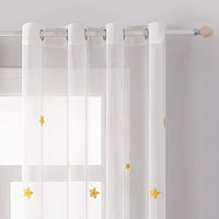 1 x RAW Customer Returns MIULEE Curtain Set of 2 Voile Stars Embroidery Eyelet Curtain Transparent Decorative Curtain Eyelets Sheer Scarves Window Curtain for Children s Room Living Room Bedroom 140 x 175 cm W x H Stars Yellow - RRP €22.8