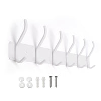 1 x RAW Customer Returns YONIAK Wardrobe hook rack white, hook rack, coat hook, heavy metal strip, stainless steel, rustproof with 6 hooks, wall coat rack for wall coat rack, bedroom, bathroom, matt white - RRP €18.14