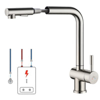 1 x RAW Customer Returns Auralum low-pressure kitchen faucet, pull-out kitchen faucet, stainless steel kitchen faucet, sink faucet with shower two water jet types, mixer tap 360 rotatable for boiler - RRP €68.99