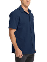 1 x RAW Customer Returns CZIMOO Men s Shirt Casual Button Down Short Sleeve Linen Solid Color Beach Shirt Summer Business Regular Fit Shirts Dark Blue M - RRP €20.16