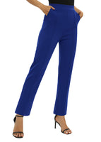 1 x RAW Customer Returns EXCHIC Women s Office Straight Leg Work Pants Casual Pants Elastic Waist Pants with Pockets S, Royal Blue  - RRP €29.98