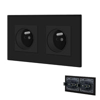 1 x RAW Customer Returns BSEED Wall Socket, Standard Electrical Outlets with Claws, 16A 110-250V, Double Switch Socket with Crystal Glass Plate, Power Outlet for Office Home 2 Sockets, Black  - RRP €26.4