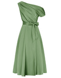 1 x RAW Customer Returns GRACE KARIN Women s Satin Evening Dress for Wedding Elegant A-Line Cocktail with Belt Light Green S - RRP €50.3