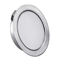 1 x RAW Customer Returns KYOTECH Set of 3 LED furniture lights 230V, 3.5W LED IP44 G4 15mm flat furniture recessed spotlights in brushed stainless steel look, 3000K warm white, kitchen hood light, bathroom light recessed spot - RRP €22.99