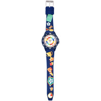 1 x RAW Customer Returns Alienwork Football Boys Learning Watch Children s Watch Boys Girls Navy Blue Silicone Strap Multicolored Children s Watch Waterproof 5 ATM Time Learning - RRP €24.98