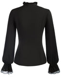 1 x RAW Customer Returns SCARLET DARKNESS Women s Elegant Lace Shirt Stand-Up Collar Solid Color Long Sleeve Shirts with Ruffles Steampunk Tops M Black 74 - RRP €27.6