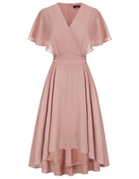 1 x RAW Customer Returns Women s Short Sleeve Dress High Waist A-Line Cocktail Dress with Belt Elegant Chiffon Summer Dress Light Pink XL - RRP €41.99