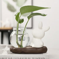 2 x Brand New Hydroponic Vase Small Glass Bottles Planters with Cute Rabbit Hydroponic Vases Glass Ornaments for Office Home Decor - RRP €40.8