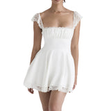 1 x RAW Customer Returns Loalirando Women Sexy Mini Dress Short Dress Elegant White Lace Elegant Sleeveless Tight Fitting Sexy Ladies Square Collar Summer Dress Vintage Party White S - RRP €43.38