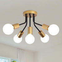 1 x RAW Customer Returns MRHYSWD Modern Ceiling Light, 5 Lights Vintage Ceiling Chandelier Industrial Ceiling Lamp E27 Black and Golden Ceiling Light Bedroom Living Room Kitchen, Adjustable Arms, Without Bulbs - RRP €39.31