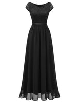 1 x RAW Customer Returns DRESSTELLS Evening Dress Women Long V-Neck Chiffon Elegant Dress Chiffon Bridesmaid Dress Wedding Dress Ball Gowns Black 3XL - RRP €62.99