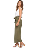 1 x RAW Customer Returns FANCYINN Women s 2 Piece Crop Pants Set with Wide Leg Wide Strap V-Neck Tank High Waist Cropped Paper Bag Pants with Belt Olive Green M - RRP €34.25