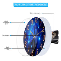 1 x RAW Customer Returns Cooltto Modern Wall Clock Silent 26cm Glass Not Suitable for Wall Quartz Battery Operated for Bedroom Home Office Kitchen - Blue Starry Sky - RRP €20.4