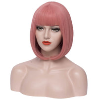 1 x RAW Customer Returns Wig Bob Pink with Bangs for Women Girls Short Straight Colorful Synthetic Cosplay Daily Wig for Women Pink Wig 002W - RRP €23.18