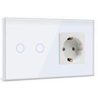 1 x RAW Customer Returns BSEED touch light switch with socket with LED display, 2-way 1-way wall switch with sockets, flush-mounted touch screen switch with glass frame white max. load 3-500 W not smart switch  - RRP €22.08