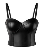 1 x RAW Customer Returns SLIMBELLE patent leather crop top women s leather look bustier corset belly-free wetlook shirts short tank top leather spaghetti bra top with push up effect tops clothing for jeans skirt - RRP €33.26