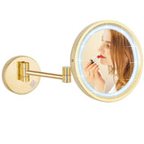 1 x RAW Customer Returns DOWRY Makeup Mirror with Lights Wall Mount 7x Magnifying Mirror with LED Light 3 Color Lights Extendable Bathroom Mirror Gold Round Shaving Mirror, Diameter 21.5 cm - RRP €80.58