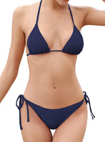 1 x RAW Customer Returns SHEKINI Bikini Women Set Sexy Classic Triangle Backless Bikini Top Adjustable Two Piece Swimsuit Low Waist Ruched Bikini Bottoms for Women XS, Dark Blue - RRP €35.28