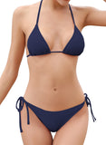 1 x RAW Customer Returns SHEKINI Bikini Women Set Sexy Classic Triangle Backless Bikini Top Adjustable Two Piece Swimsuit Low Waist Ruched Bikini Bottoms for Women XS, Dark Blue - RRP €35.28