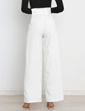 1 x Brand New AIEOE Elegant Wide Leg High Waist Formal Trousers for Women Size S White - RRP €45.55