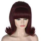 1 x RAW Customer Returns Short Wine Red Vintage Wig with Pearl Headband, ATAYOU 60s 70s Dark Red Bouffant Beehive Wig for Women 60s Retro Halloween Cosplay Costume Burgundy Red Wig - RRP €26.94