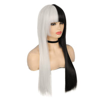 20 x Brand New Wig half white half black long straight hair wig with bangs synthetic cosplay wig for women heat resistant Halloween carnival party - RRP €199.8