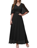 1 x RAW Customer Returns DRESSTELLS Women s Formal Dresses Wedding Guest Chiffon Cape Sleeve Bridesmaid Dresses Evening Dresses Black 3XL - RRP €66.99