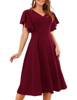 1 x RAW Customer Returns bridesmay 1950s Vintage Evening Dresses Elegant for Wedding Flared Sleeve Summer Dress Wine Red Formal Dresses Wedding Guest Cocktail Party Dress Burgundy M - RRP €48.4