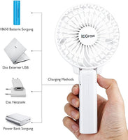 2 x RAW Customer Returns iEGrow Handheld Fan Portable Mini Fans USB Rechargeable 4-11 Hours of Operation 3 Speeds Rechargeable Battery for Travel Home White  - RRP €35.4