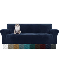 1 x RAW Customer Returns MAXIJIN Extra Large Thick Velvet Sofa Cover Oversized Stretch 4 Seater Couch Slipcover for Dogs Cats Pet 1 Piece XL Sofa Cover Furniture Protector 4 Seater, Navy Blue Velvet  - RRP €49.01