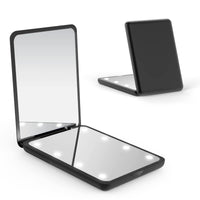 1 x RAW Customer Returns wobsion compact mirror, magnifying mirror with light, 1x 3x handheld 2-sided magnetic switch folding mirror, travel makeup mirror, pocket mirror for handbag, gifts for girls black  - RRP €11.09