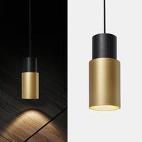 1 x RAW Customer Returns Ouglres hanging lamp black gold, pendant lamp 1 flame wood, industrial cylinder hanging lamp kitchen island, aluminum lampshade, vintage pendant lamp e27 for bedroom, dining room, bar, height adjustable - RRP €40.8