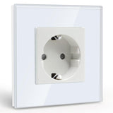 1 x RAW Customer Returns BSEED Schuko socket 1 way crystal glass plate socket glass flush-mounted socket 16Amp socket 86mm white extension sockets wall socket - RRP €8.4