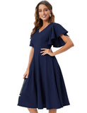 1 x RAW Customer Returns bridesmay Midi Cocktail Dresses for Women Navy Blue 50s Retro Petticoat Pleated Skirt Festive Elegant Evening Dresses With Sleeves Ball Gown Confirmation Dresses Navy S - RRP €46.38