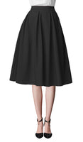 1 x RAW Customer Returns Urban GoCo Women Vintage High Waist Bell Pleated A-Line Skirt with Pockets Midi Midi Skirt Black S - RRP €27.98