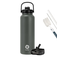 1 x RAW Customer Returns FJbottle drinking bottle stainless steel with straw 950ML 1200ML - 2x lids BPA-free water bottle leak-proof - sports bicycle thermo bottle thermos flask for sparkling water, school, fitness - RRP €21.99